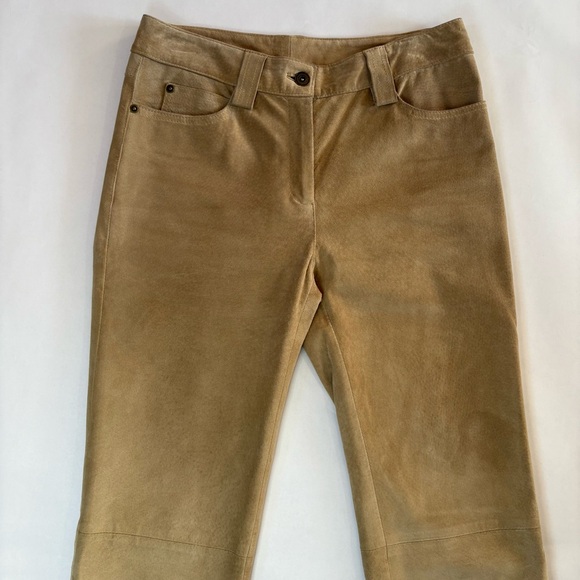 Etcetera Suede Pants Women’s Size 0 Tan Brown Flare Leg 100% Leather - Picture 1 of 16